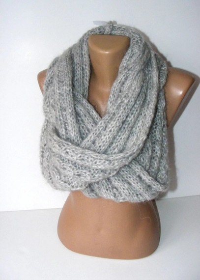 infinity Scarf. hand crocheted women scarf, loop scarves,gray cowl, circle scarf ,fashion accsessory ,gift ideas, fall winter, long scarf