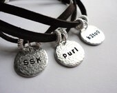 Hand Stamped SSK, purl, k2tog Leather Wrap Jewelry - Knitter Jewelry