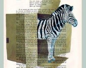 Zebra in a box -Original Illustration-Art Print-Art Poster- Hand Painting Mixed Media- French 1920 Vintage Paper