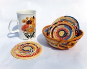 Customized Coiled Fabric Coaster Set with Matching Basket Bowl - You select color scheme