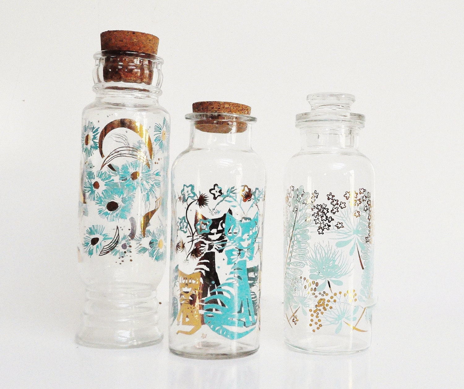 Mid-Century Glass Decanter Bottles - Set of Three