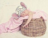 Super cute crochet sleepy elephant hat, beanie. Newborn. Great photo prop.