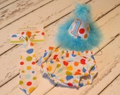 Baby Boy / Toddler Cake Smash Set in Clementine Dot with Blue Trim