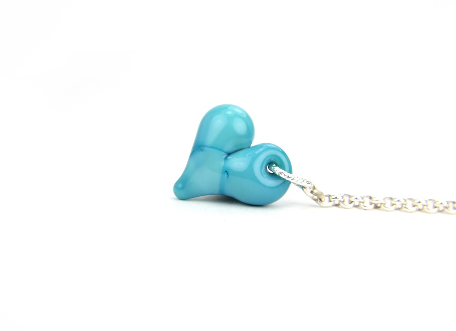 Turquoise Blue Wedding Bridesmaids Autumn Gift for Her Lampwork Heart  Necklace - Thebracelettree