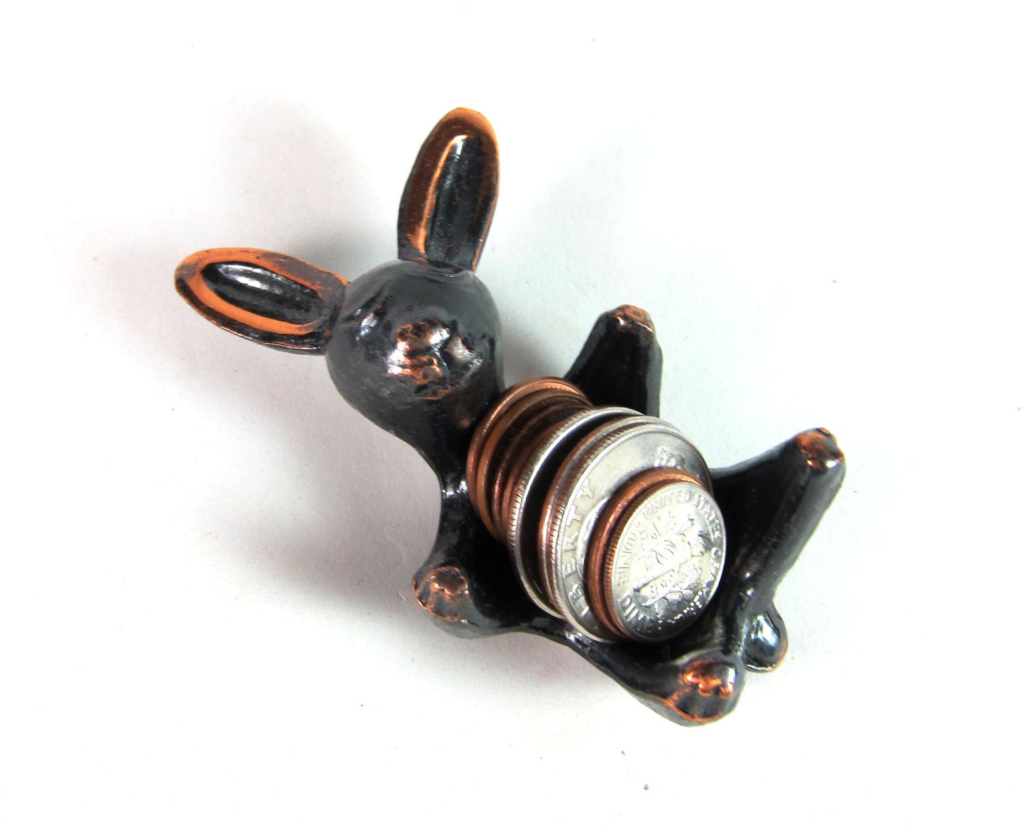 Vintage ORIGINAL Modernist Austrian 1960s Brass Rabbit Egg Cup Candle Holder Figurine