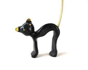 Vintage ORIGINAL Modernist Walter Bosse BALLER 1960s Brass Cat Ring / Jewelry Holder