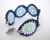 Navy and Seafoam Medallion Crochet Bracelet