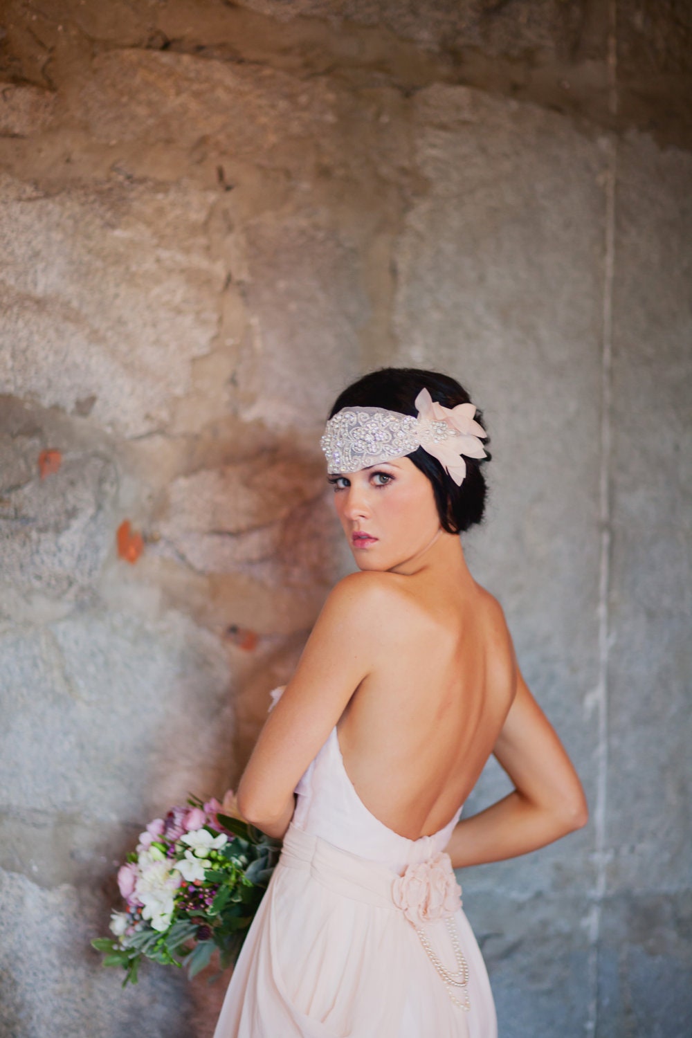 The Kate, Boho Veil, Crystal Beaded Headpiece, Veil, Bandeau, Bohemian Headpiece, Wedding Headpiece