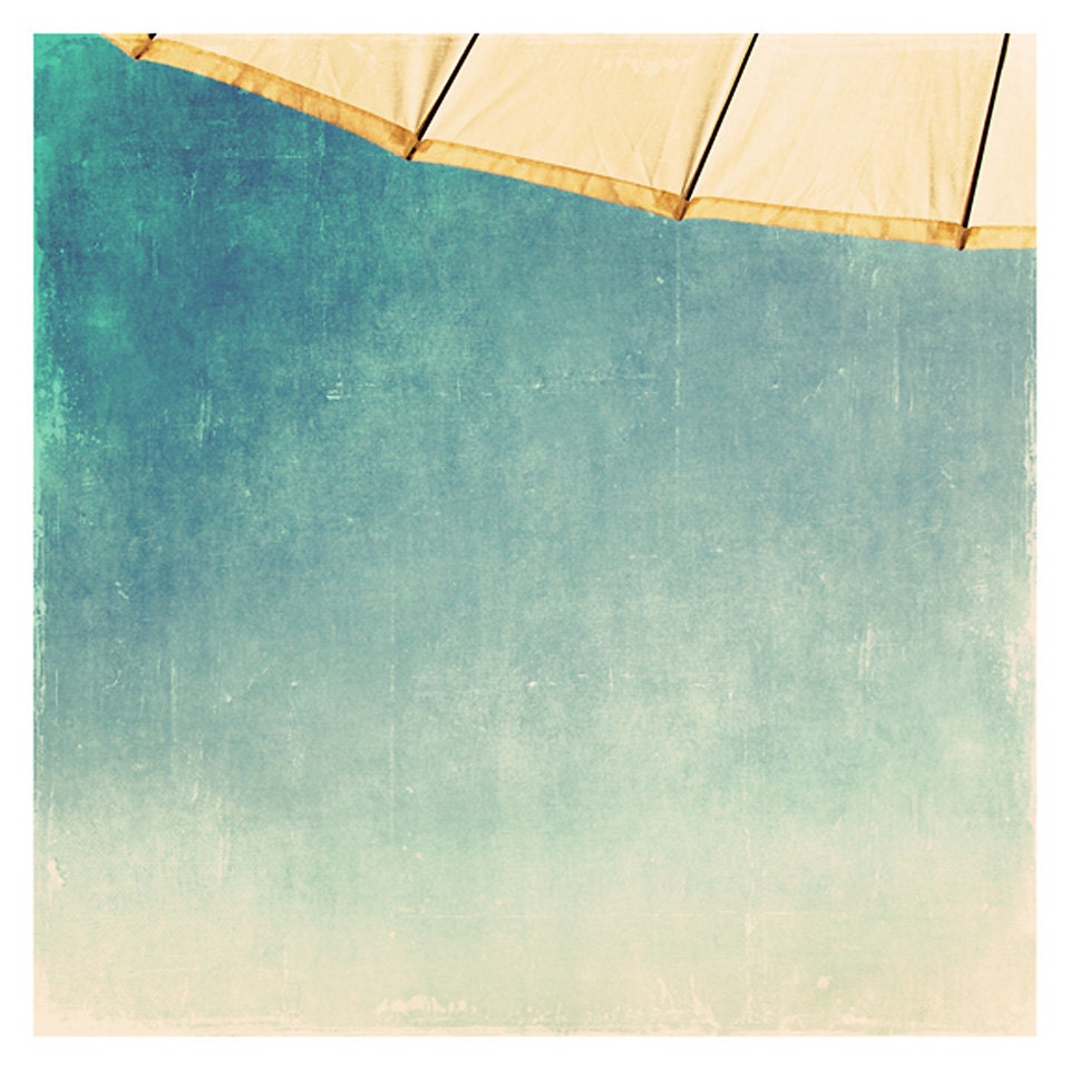 umbrella photo print - whimsical fine art photography, green, blue, teal, sky, canopy, cream, beach, lines, texture, sun - (set of 3)