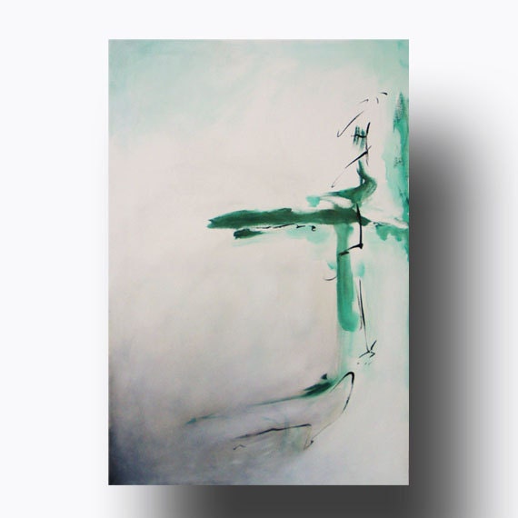 Large Abstract Painting Minimalist Art Original Painting on Canvas Emerald, Jade, Sea Green Painting White and Grey Painting Contemporary - heatherdaypaintings