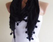 black scarf with lace new design shawl neckwarmer cowl christmas gift for her brown chocolate