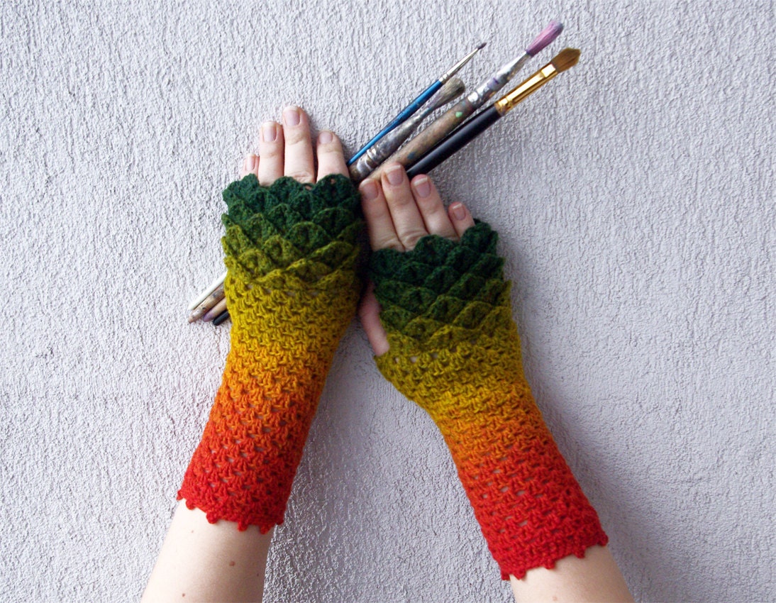 Fingerless gloves Crochet mittens cute arm warmers spring accessory - Rainbow multicolored