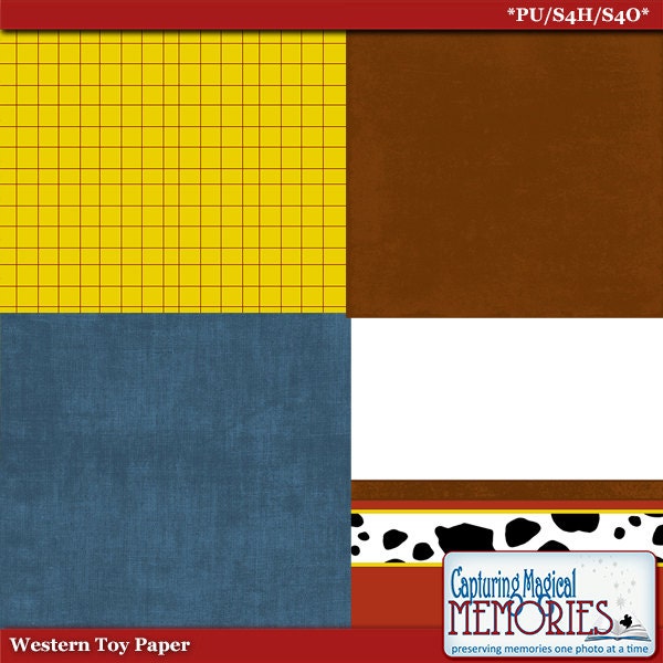 Western Toy Themed 12x12 Digital Scrapbooking Paper by Capturing Magical Memories