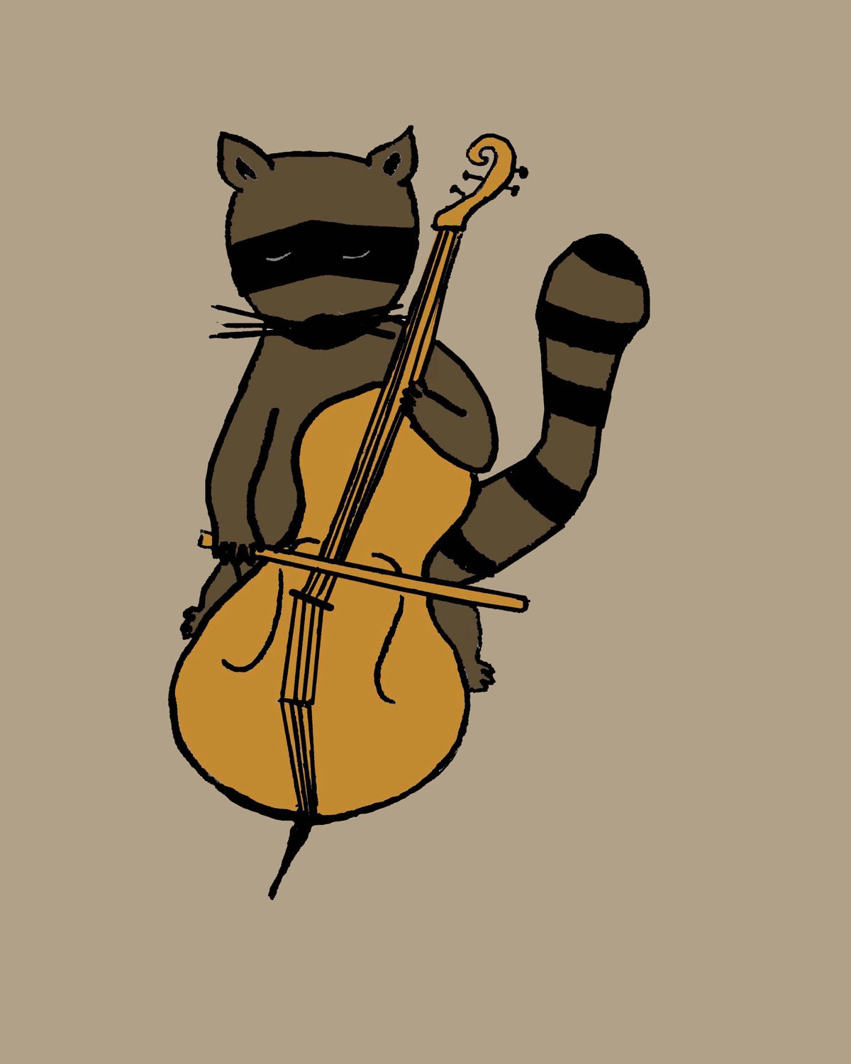 cello playing raccoon-5X7 illustration print
