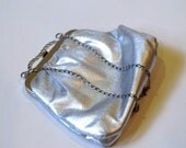 Vintage Silver 80s Purse / 1980s  Hand Bag With Chain / Small  Evening Purse