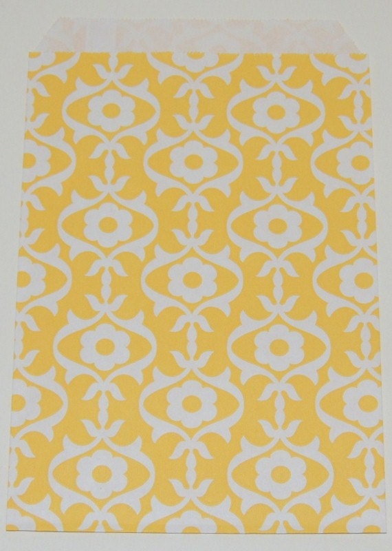 New...Yellow  Flower Scroll  Favor Bags - 24 - Modern, Party, Favor Bags, Weddings, Birthday, Made in Usa