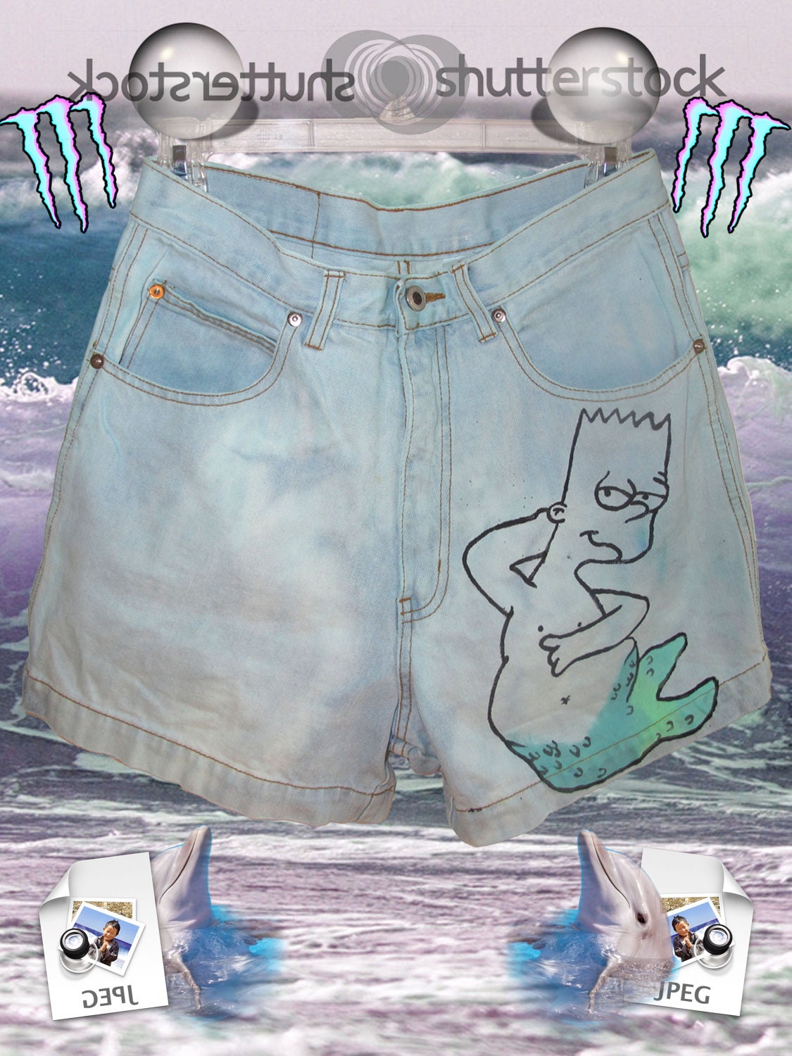 YARD666SALE mermaid SEAPUNK tie dye bart fart shorts YARD666SALE M