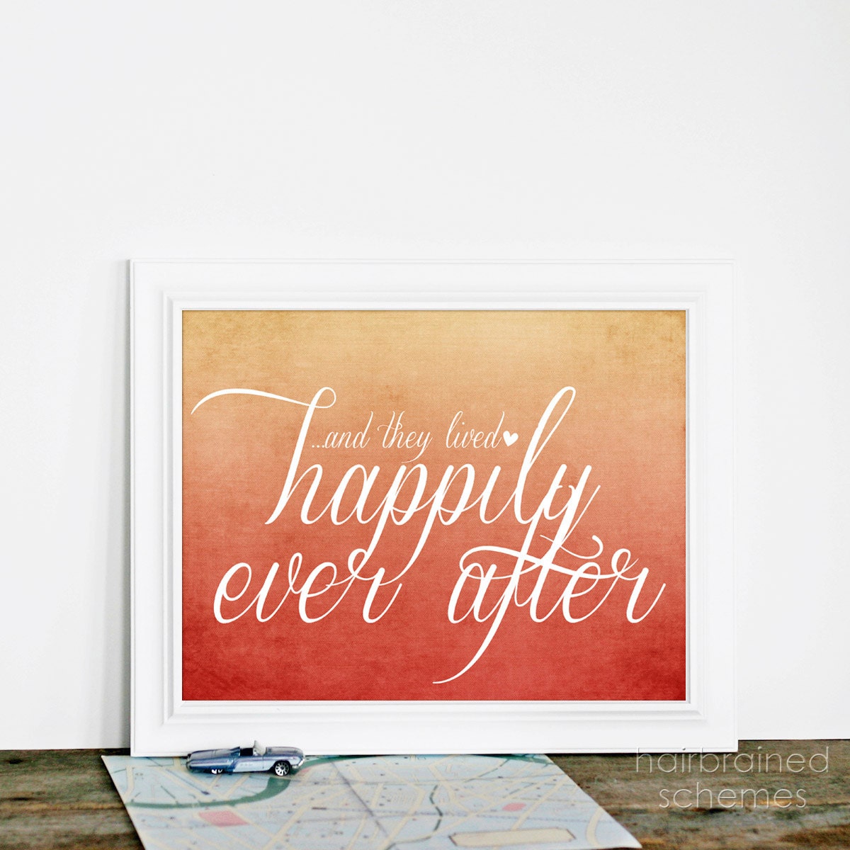 Wedding Typography Sign Happily Ever After Wedding Sign Art - Autumn Wedding Rust Orange Cream Ombre - hairbrainedschemes