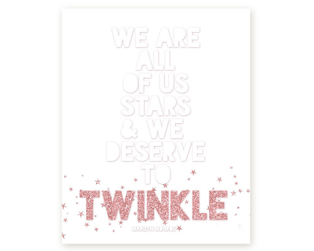 Stars Digital Art Print We All Deserve to Twinkle Marilyn Monroe Quote Typography Poster Pink White