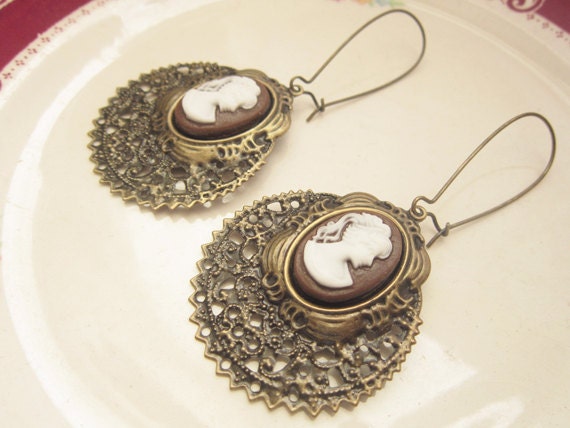 Cameo Earrings Dangle Earrings Vintage Cameo Drop Earrings Victorian Earrings Bohemian Earrings