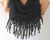 Infinity Scarf Loop Scarf Circle Scarf Fabric Knitted Lace Scarf - Cowl Scarf - Long Scarf - Tube Scarf - Velvet - Black - fatwoman
