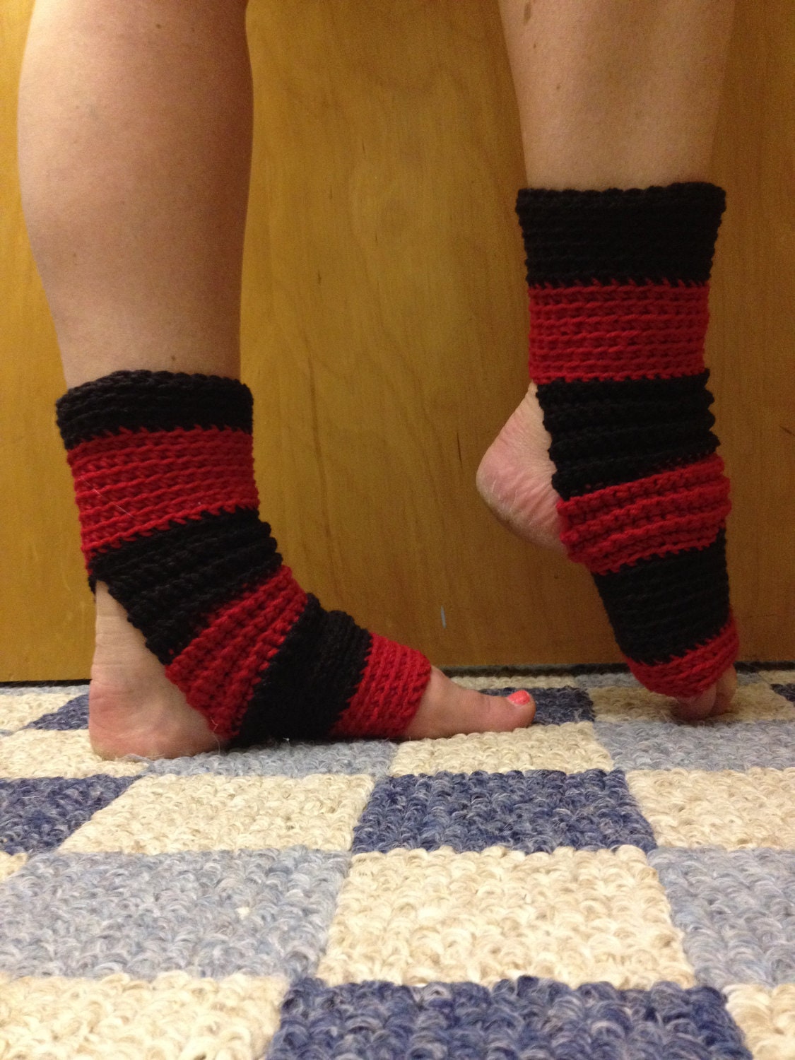 Yoga Socks in Acrylic Team Colors Red and Black -- for Yoga, Dance, Pilates
