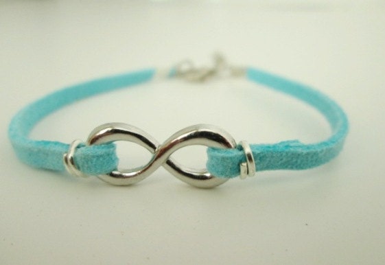 Turquoise Suede And Silver Infinity Bracelet
