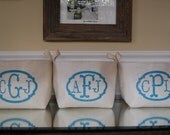 Monogram Burlap Small White Burlap Bin perfect for baby gift, nursery decor, bridesmaid gift ...Charming burlap home decor.