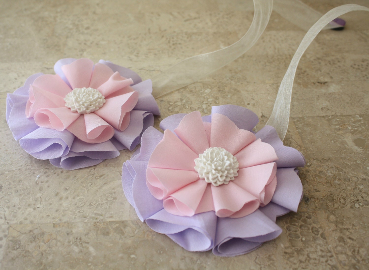 Pink & Purple  Magnetic Tie Backs Fabric Flowers