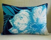 12 x 16 Pillow Cover - Vintage Giant White Flower - Navy Blue, Turquoise & White
