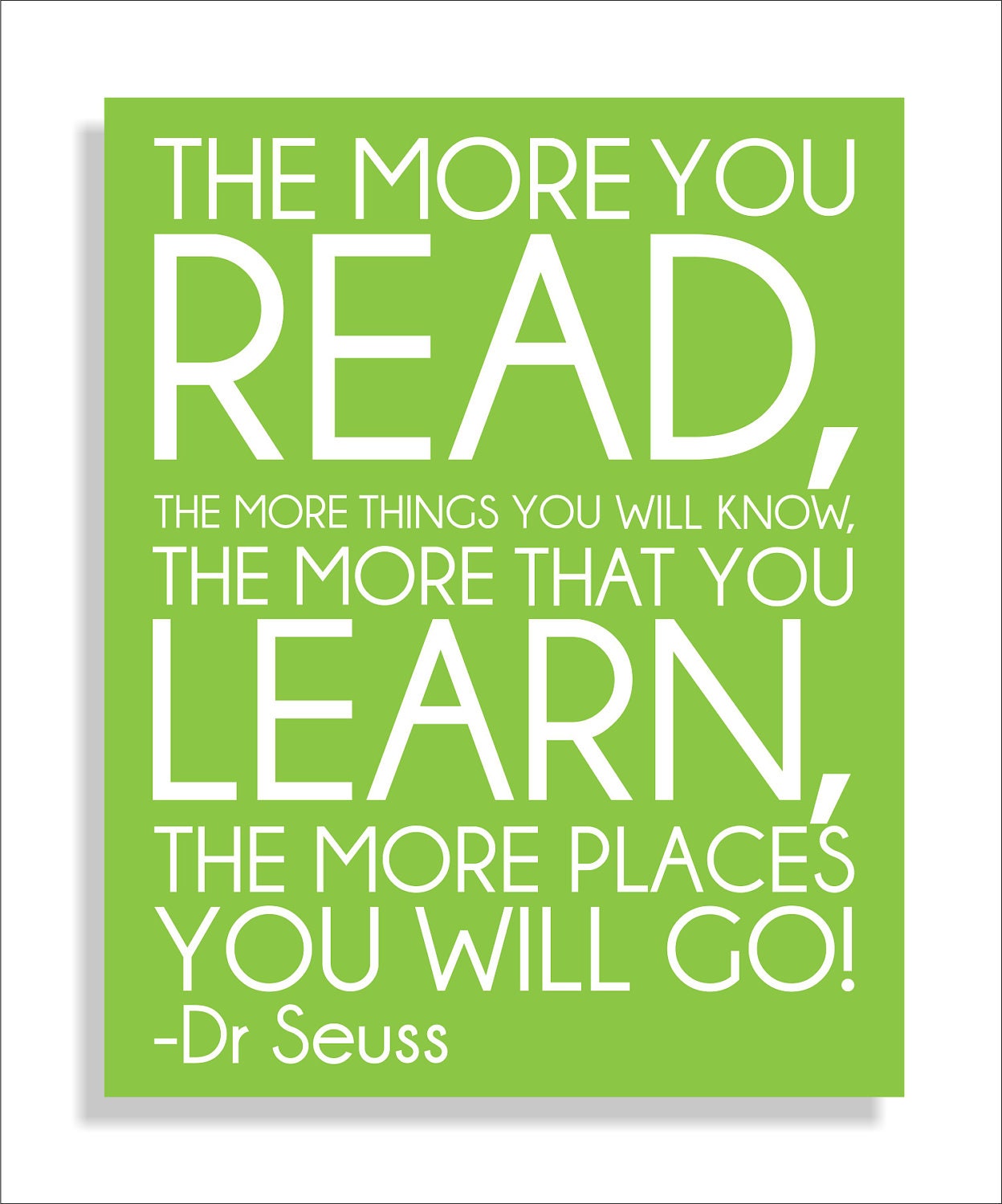Dr. Seuss Read Quote  Modern Art Print Typography Nursery wall decor, Kids Wall Art, Playroom or Classroom wall art-8x10