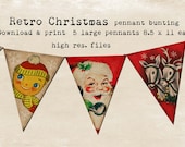 Retro Christmas Bunting flags You Print 5 8.5x11 files
