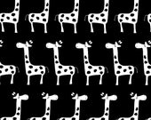 Giraffe Fabric, Black/White Giraffe Print, 1/2 Yard by 54 Inches Wide, Screen Printed on Cotton Duck, I Combine Shipping & Refund Overages