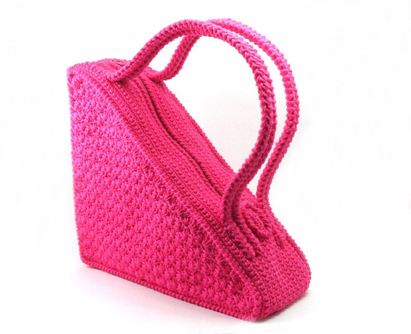 Unique Crochet Bag Neon Pink Triangle Purse Women's Handbag Stylish ...