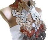 Crocheted Brown beige Ivory  Bamboo Lace Neckwarmer,scarf,fashion,gift, valentine,  winter trends, fashion, 2012