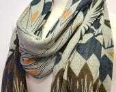 Chunky GREY Aztec Tribal Western Geometric Print Shawl Scarf Knitted Wrap Abstract Wide Gift Idea Fashion Accessory GREY Unisex KNIT
