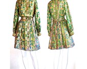 1960s Cocktail Dress/ 60s Mini Dress / Bold Jewel Tone Dress / Metallic Lame in Bold Brights / Evening Dress/ Small