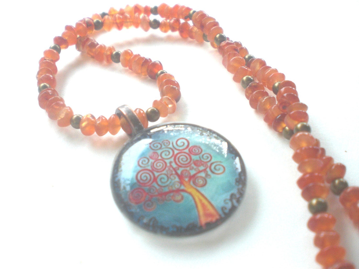 Tree of Life Necklace in Orange and Turquoise
