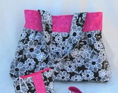 Hot Pink and Black Pleated handbag with matching Keyfob and Make Up Zippered Pouch