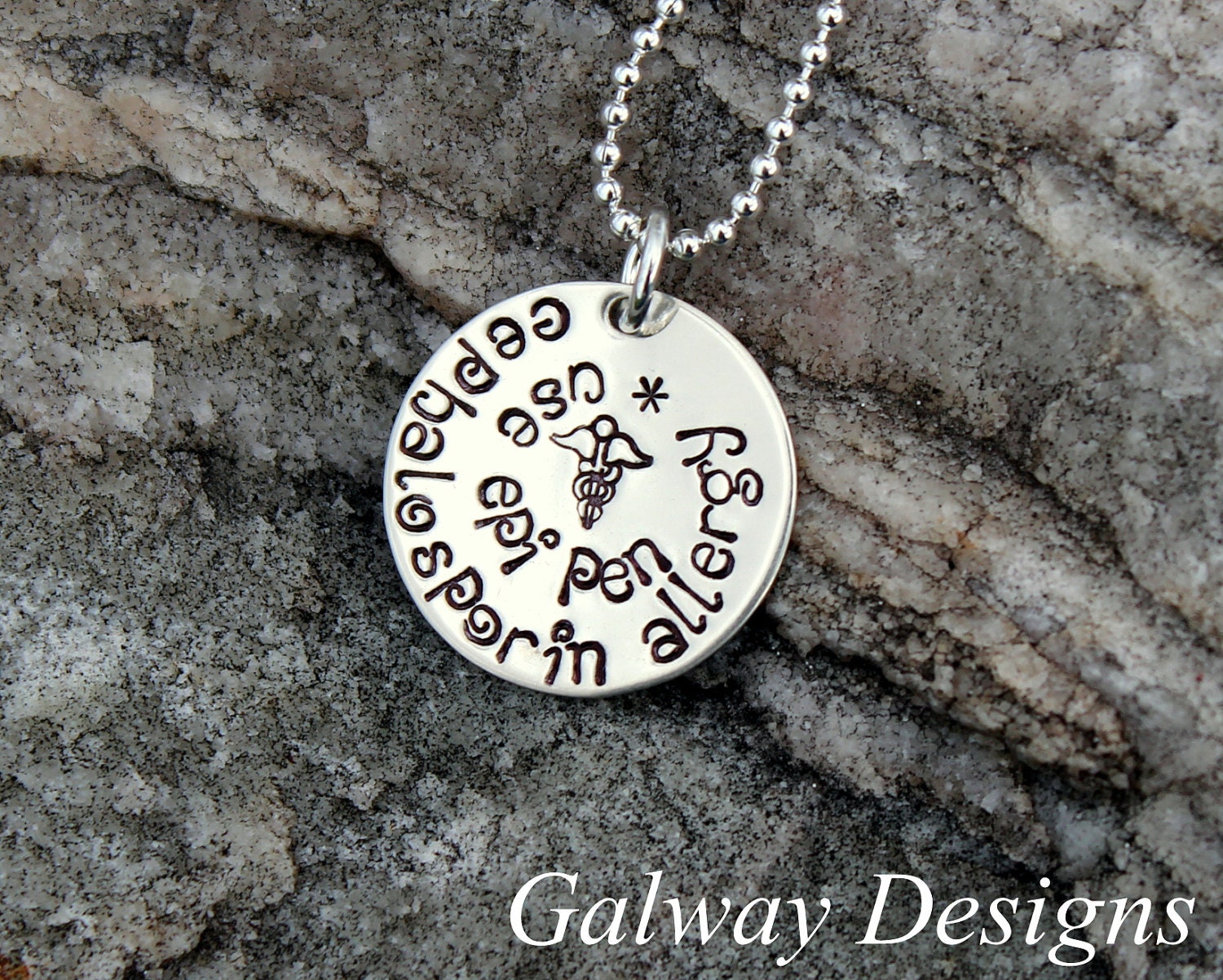 DAINTY - Hand Stamped - MEDICAL ALERT Neckace