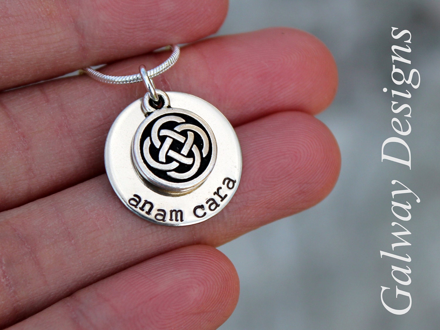 DAINTY Irish Hand Stamped Mommy Necklace - anam cara, gaelic, my soul mate