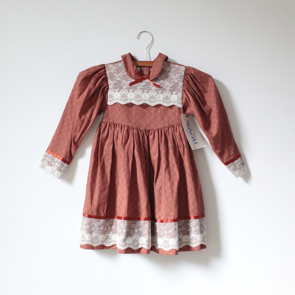 Vintage Rust Brown NEW OLD STOCK Lace Dress (5t) - littlereadervintage