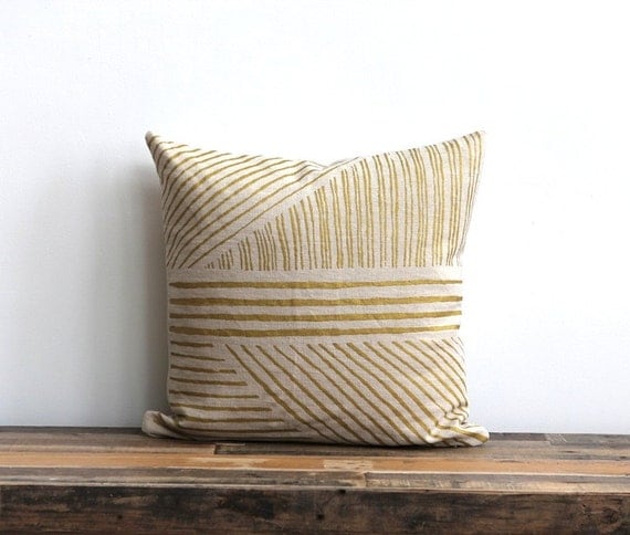 Karnataka in metallic ink hand printed on Natural Ecru organic hemp pillow cover 20x20