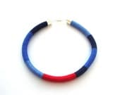 Tribal necklace / Wrapped cotton necklace / color block necklace / blue and red necklace