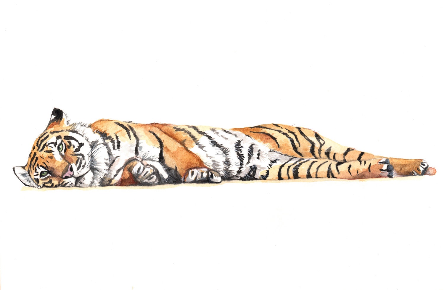 Tiger Painting- T071- animal wildlife nature art - print of watercolor painting - 5 by 7 print