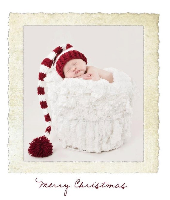 Newborn Santa Hat Striped Christmas Elf Hat Newborn Photography Prop Burgandy and White