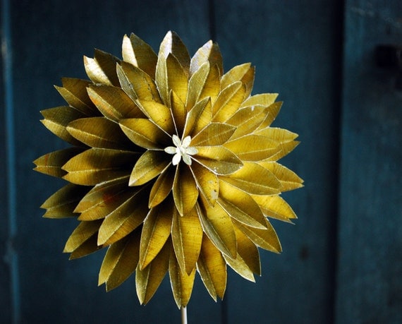 Buy golden wedding anniversary gifts - Paper Dahlia Flower, Golden  Wedding Anniversary Gift , Gold Dahlias,Paper Flower on a stem, Origami Flower Ornament