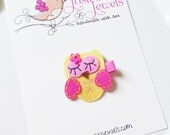 Yellow & Pink SLEEPY OWL Girls Clippie