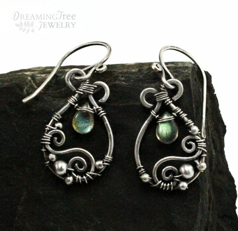 Labradorite and sterling silver earrings, handmade with natural gemstones