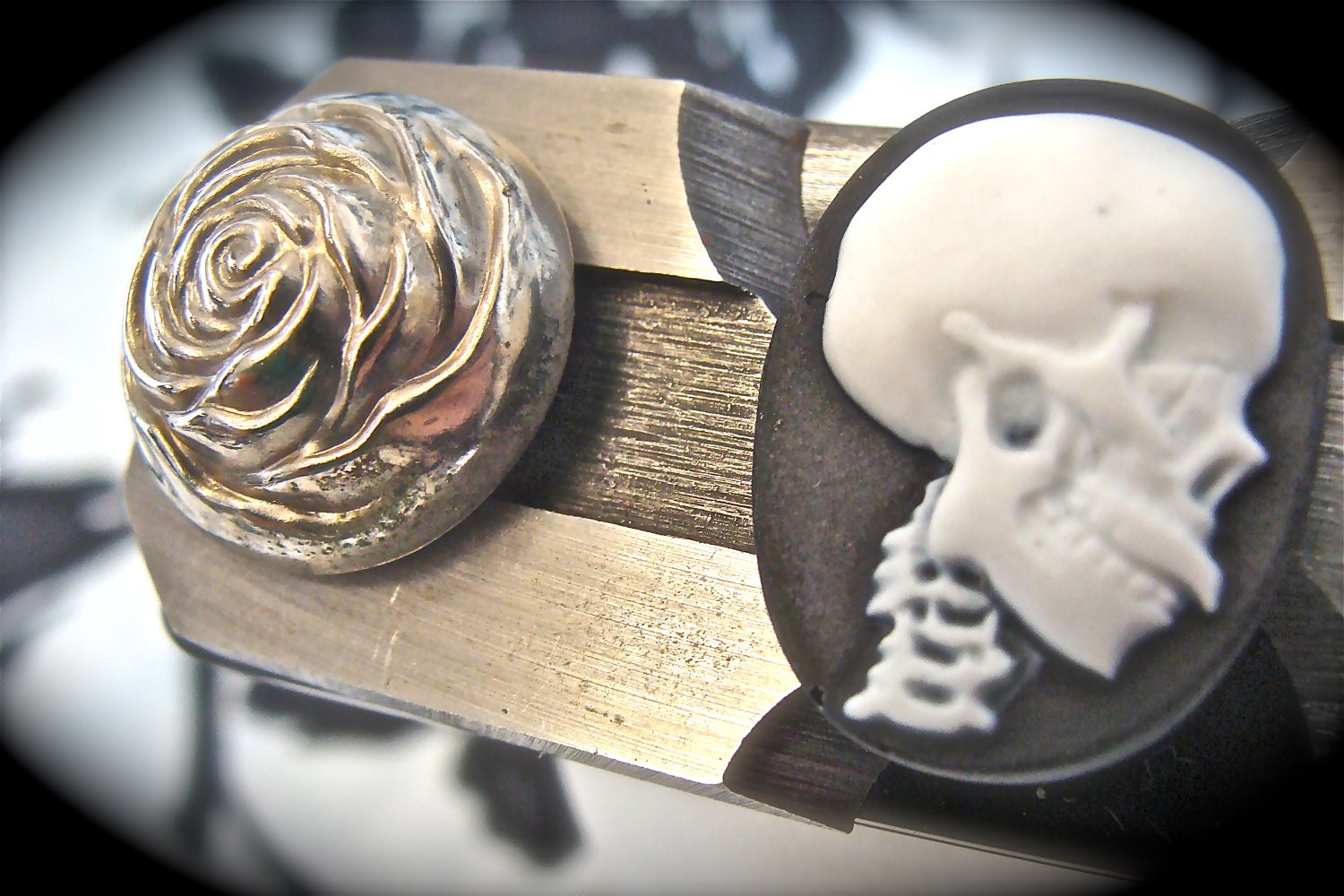 Industrial Jewelry Skeleton Rose Metal Pin Brooch